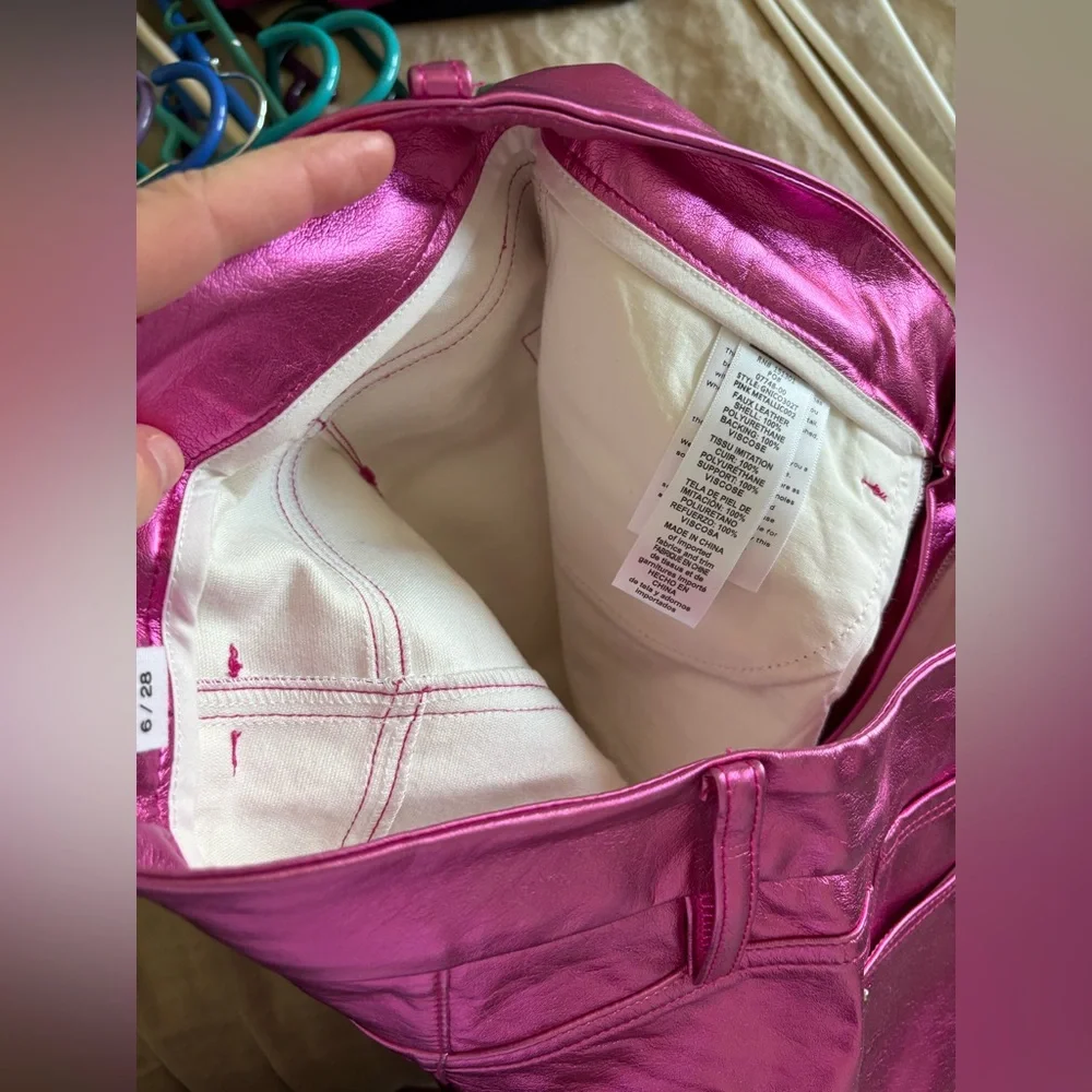 Good American Metallic Pink Good Icon Faux Leather Pants Size 28 - Picture 16 of 16